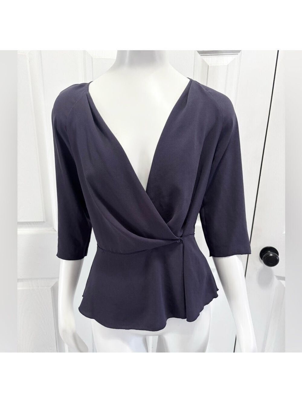 Aritzia Wilfred Wrap Peplum Blouse in Navy Blue Purple Top Size 4